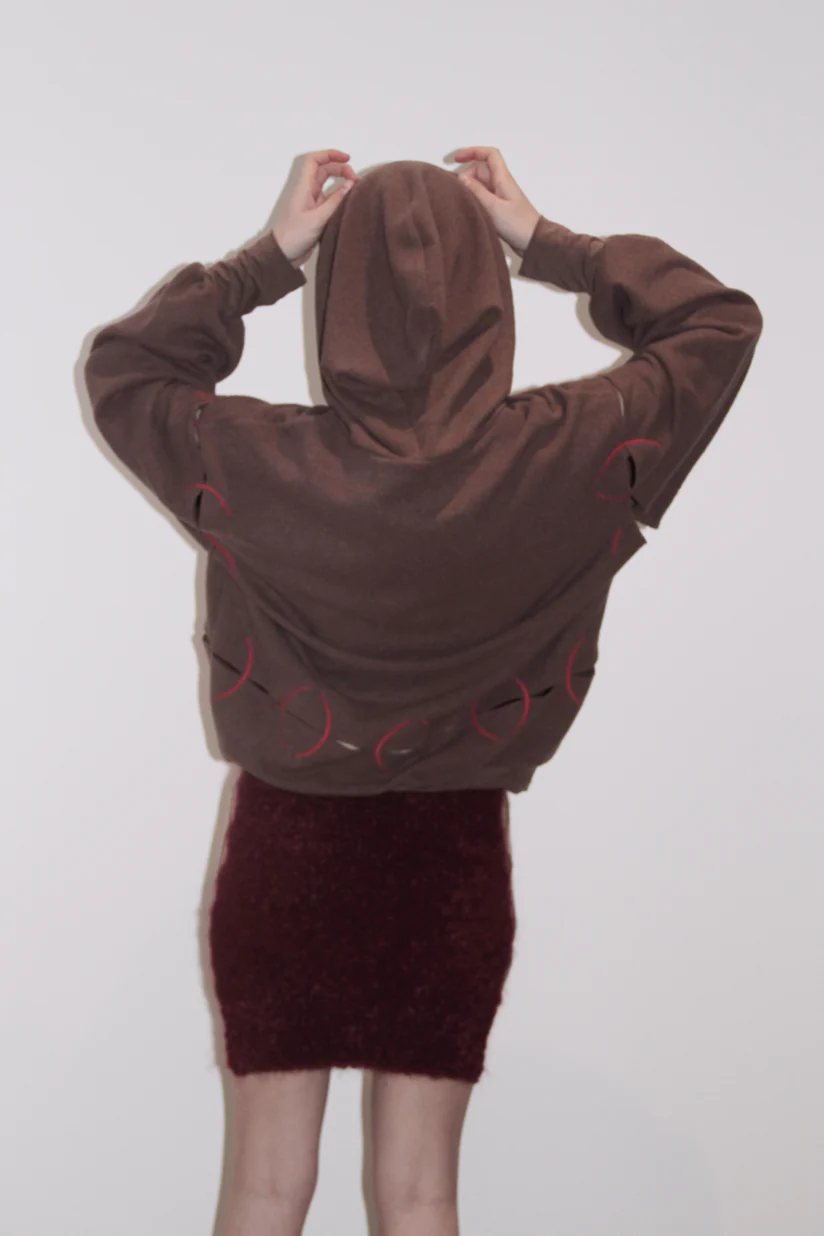RUI Embroidered Hoodie RAW22WV03 Chestnut&Ruby Brown Chestnut & Red - Image 9