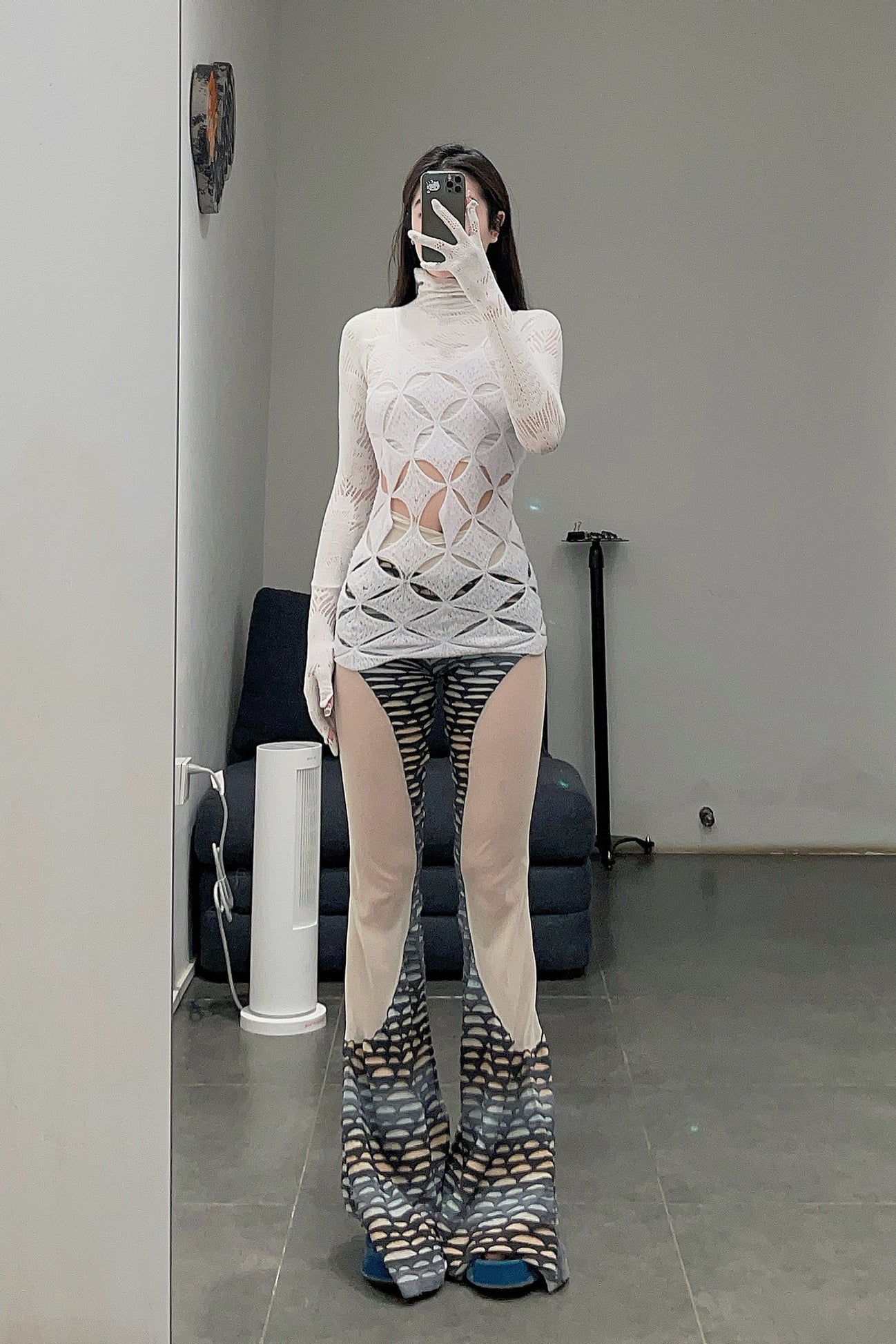 RUI fish scale stitching mesh flared pants RSS23KN06 nightfall black and gray gradient - Image 38