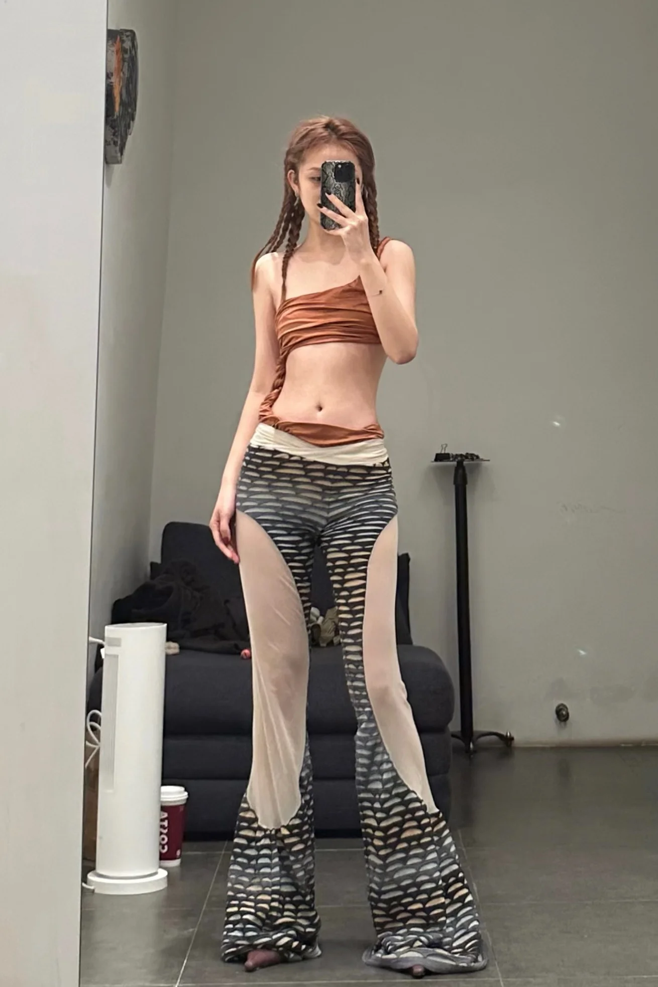 RUI fish scale stitching mesh flared pants RSS23KN06 nightfall black and gray gradient - Image 43