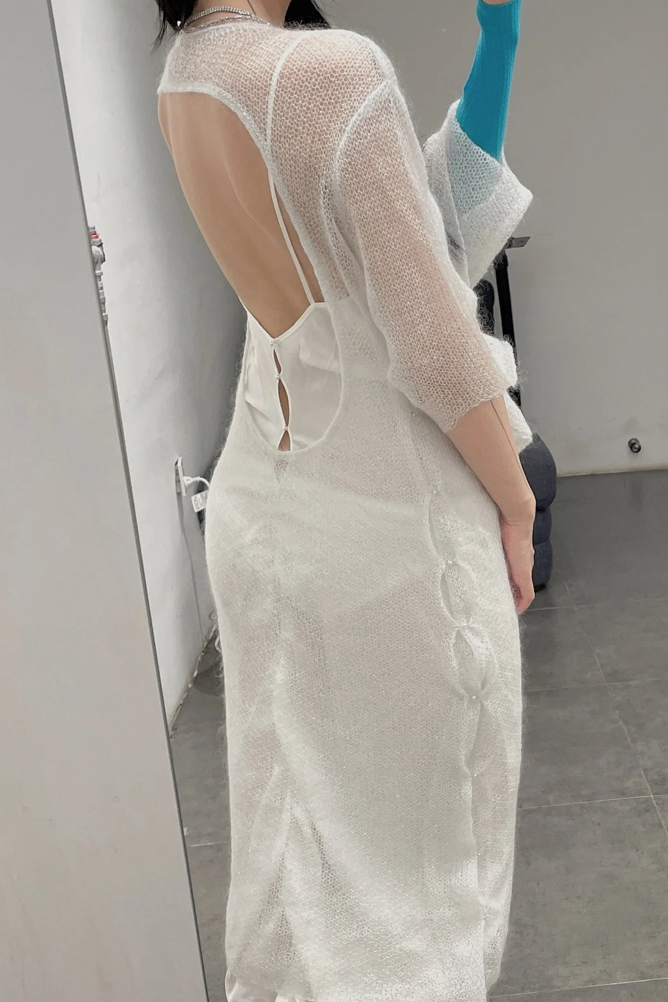 Rui Zhou KN03 Series Mohair Backless Dress RUI-RUIFW21KN03-BAI White Vapor - Image 9