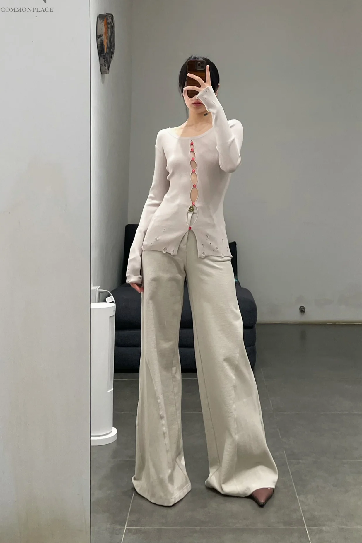 Rui Zhou Hollow Long Sleeve Top Series RUI-RAW23KN15-YANHUI-2 Ash - Image 7