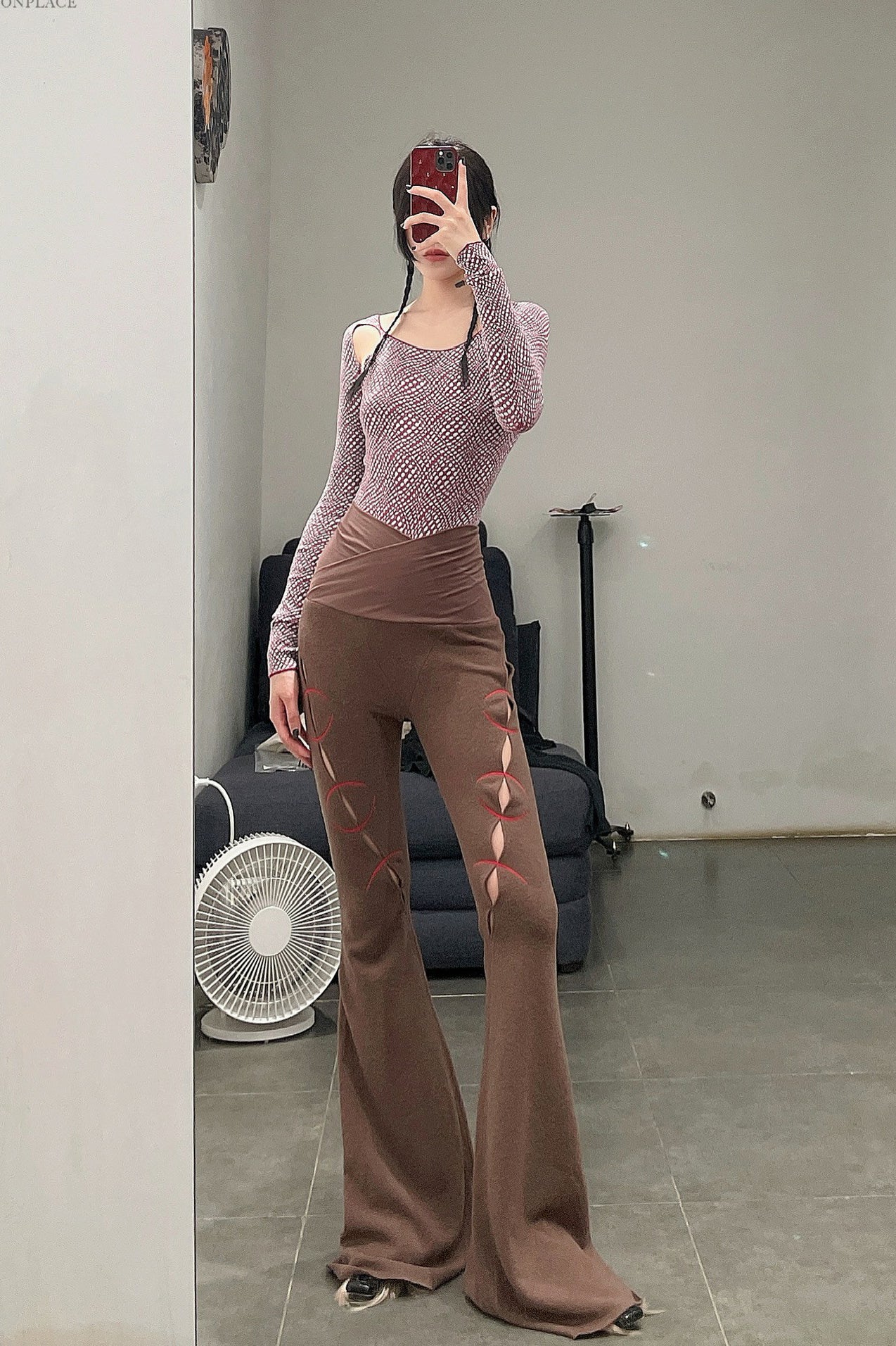 RUI Knit Jacquard Long Sleeve Bodysuit RAW22KN10 Merlot&Cyan Crimson & Ice Blue - Image 10