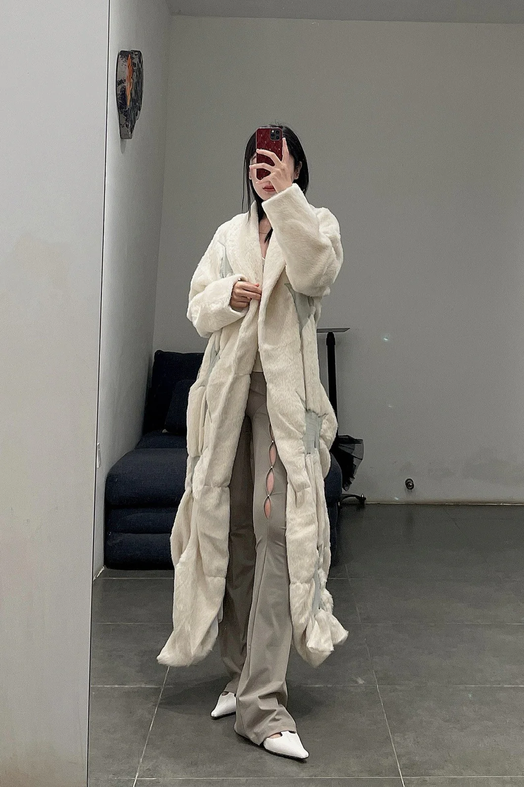 RUI Long Coat with Special Texture RUIFW21WV03 White Vapor - Image 17