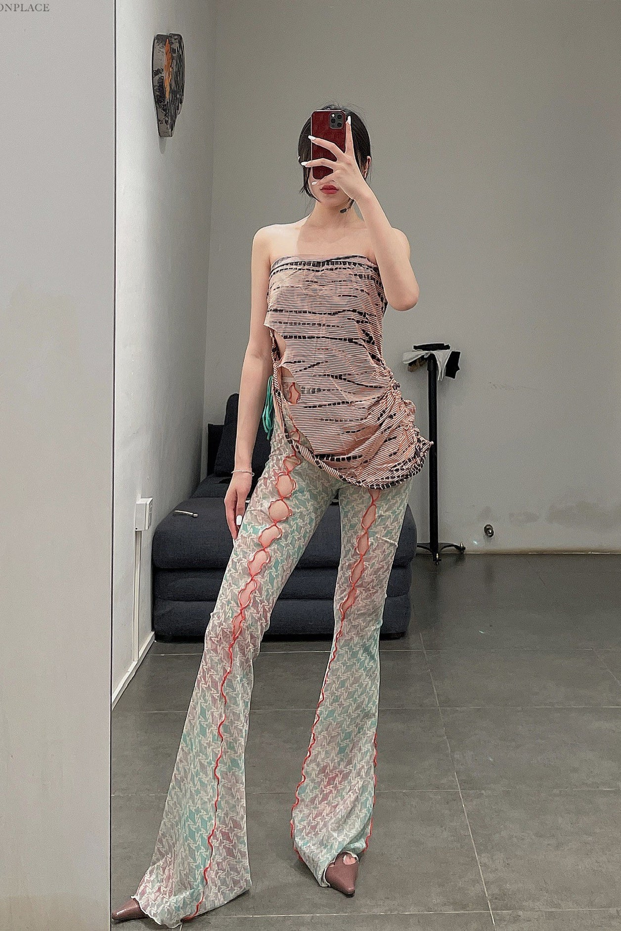 RUI Mesh Flared Pants RSS22WV02 Printed - Image 32