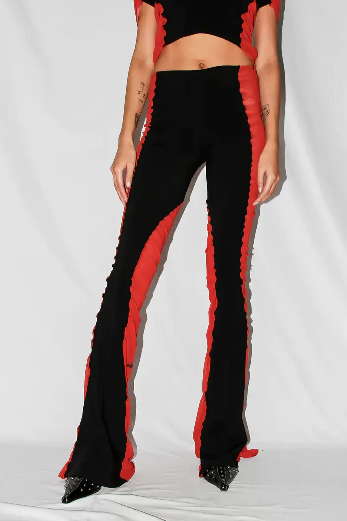 RUI mesh printed patchwork flared pants RSS24WV08 Onyx&Ruby w Print black&red/print - Image 5