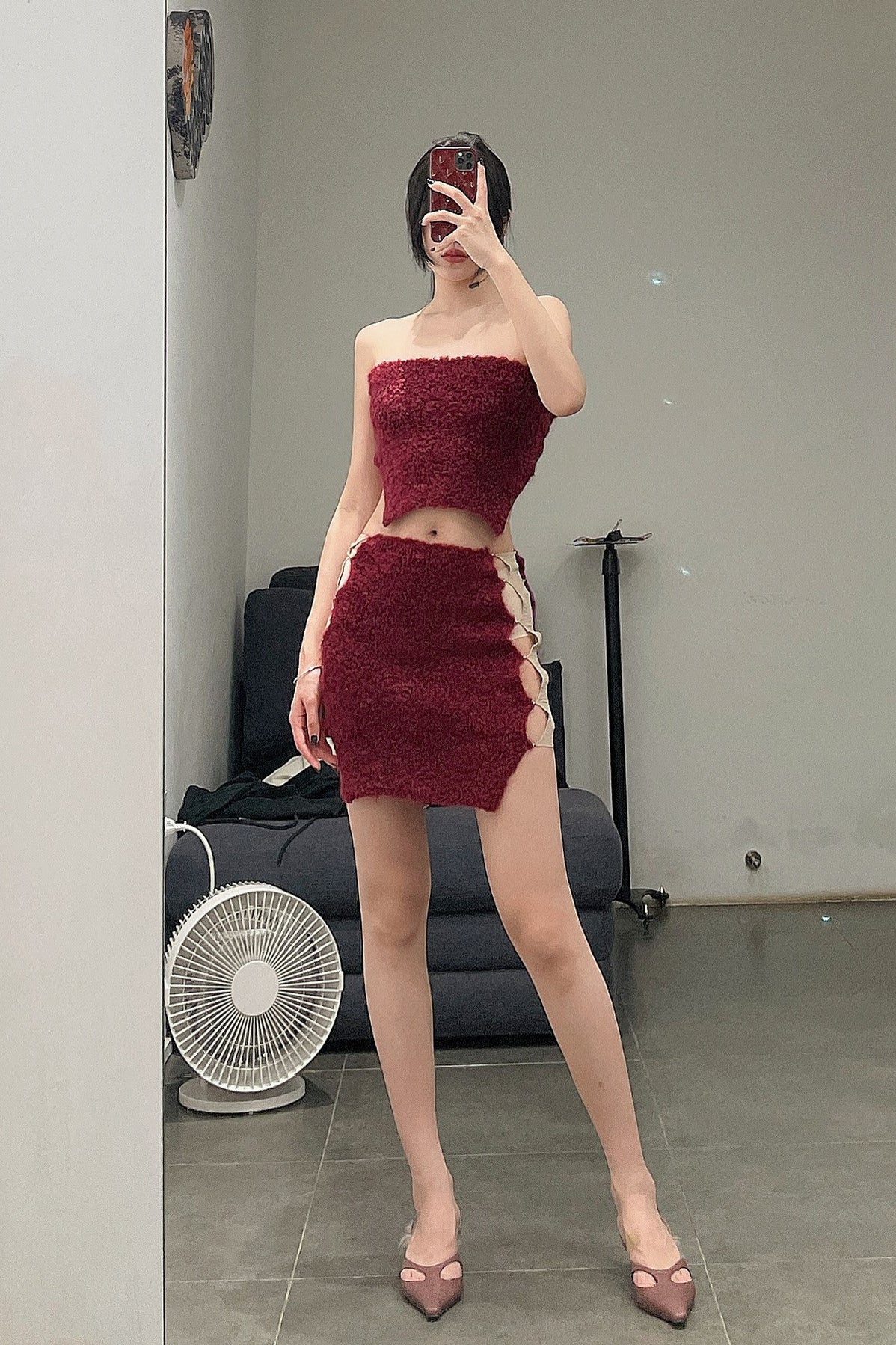 RUI Miniskirt RAW22KN08 Merlot&Ficelle Crimson & Camel Brown - Image 12