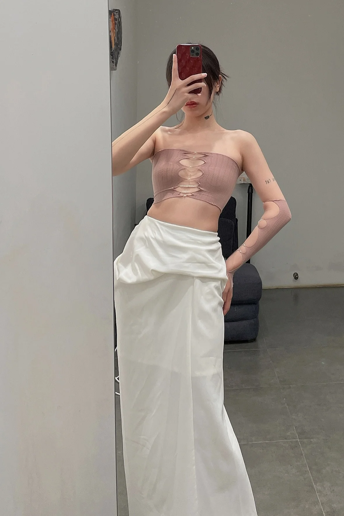 Rui Zhou SF03 Series One-Piece Strapless Bra with Crystal Pearl Necklace RUI-RUIFW21SF03TR-QIANFEN Light Pink Tea Rose - Image 3