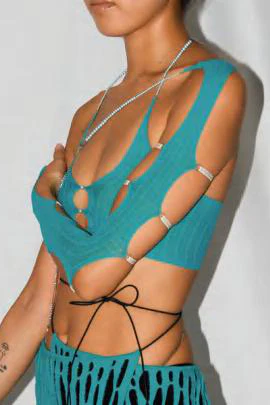 RUI one-shoulder semi-transparent long sleeves with thin straps RSS24SF04-QINLAN - Image 3