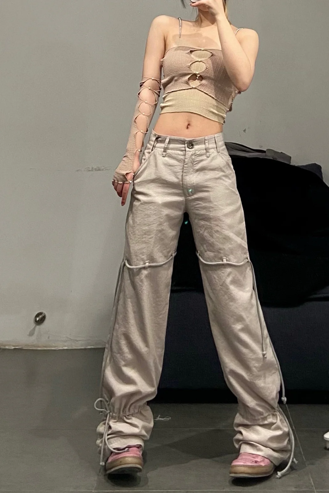 Rui Zhou Pearl Chain Tube Top Handmade Skin-friendly RUI-R008-AW20-HUIFEN Gray Pink - Image 6