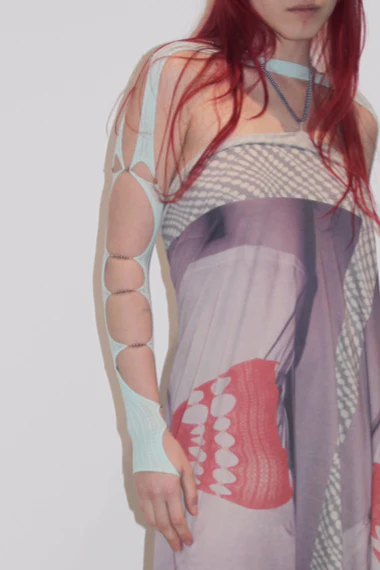 Rui Zhou Raglan Sleeves Pearl Metal Chain Elasticity RUI-RAW22SF01-QIANLAN Cyan Light Blue - Image 9