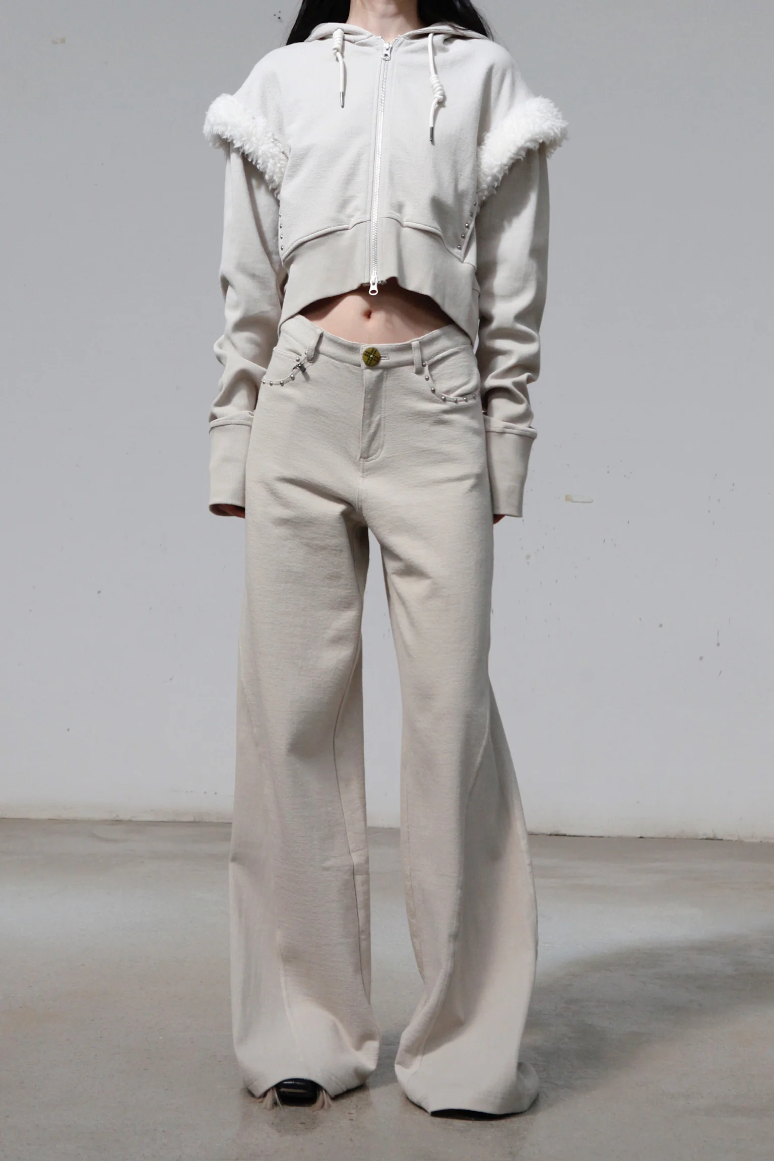 Rui Zhou Ribbed Wide Leg Pants Series RUI-RAW23WV09-YANHUI Smoke Gray - Image 6