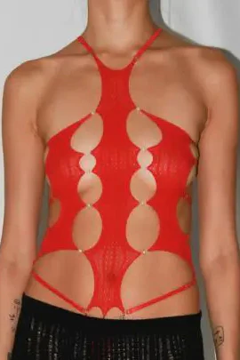 RUI semi-sheer strap bodysuit RSS24SF06 Ruby red - Image 2