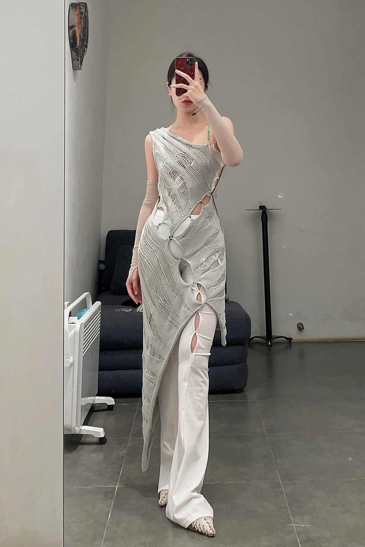 RUI Silk Asymmetric Long Dress RSS22KN06 Smoke Grey - Image 23