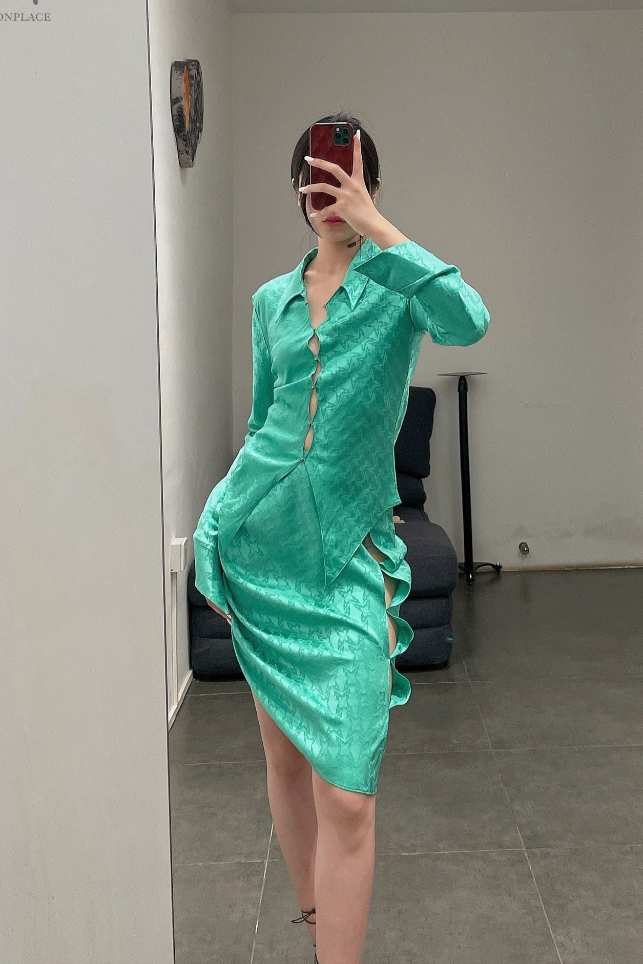 RUI Silk Jacquard Shirt RSS22WV08 Emerald Green - Image 7
