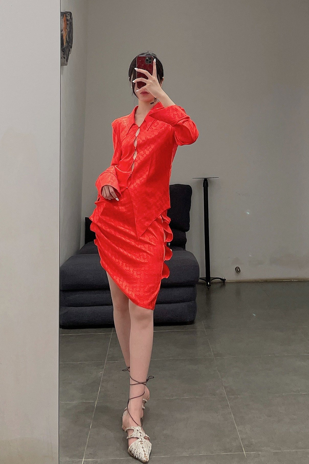 RUI Silk Jacquard Shirt RSS22WV08 Orange - Image 9