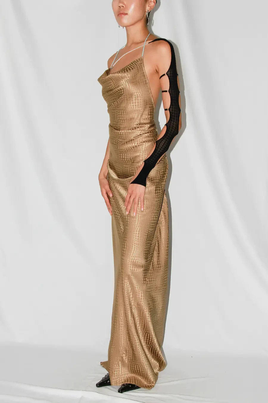 RUI silk patchwork long skirt RSS24WV04 Coffee - Image 3