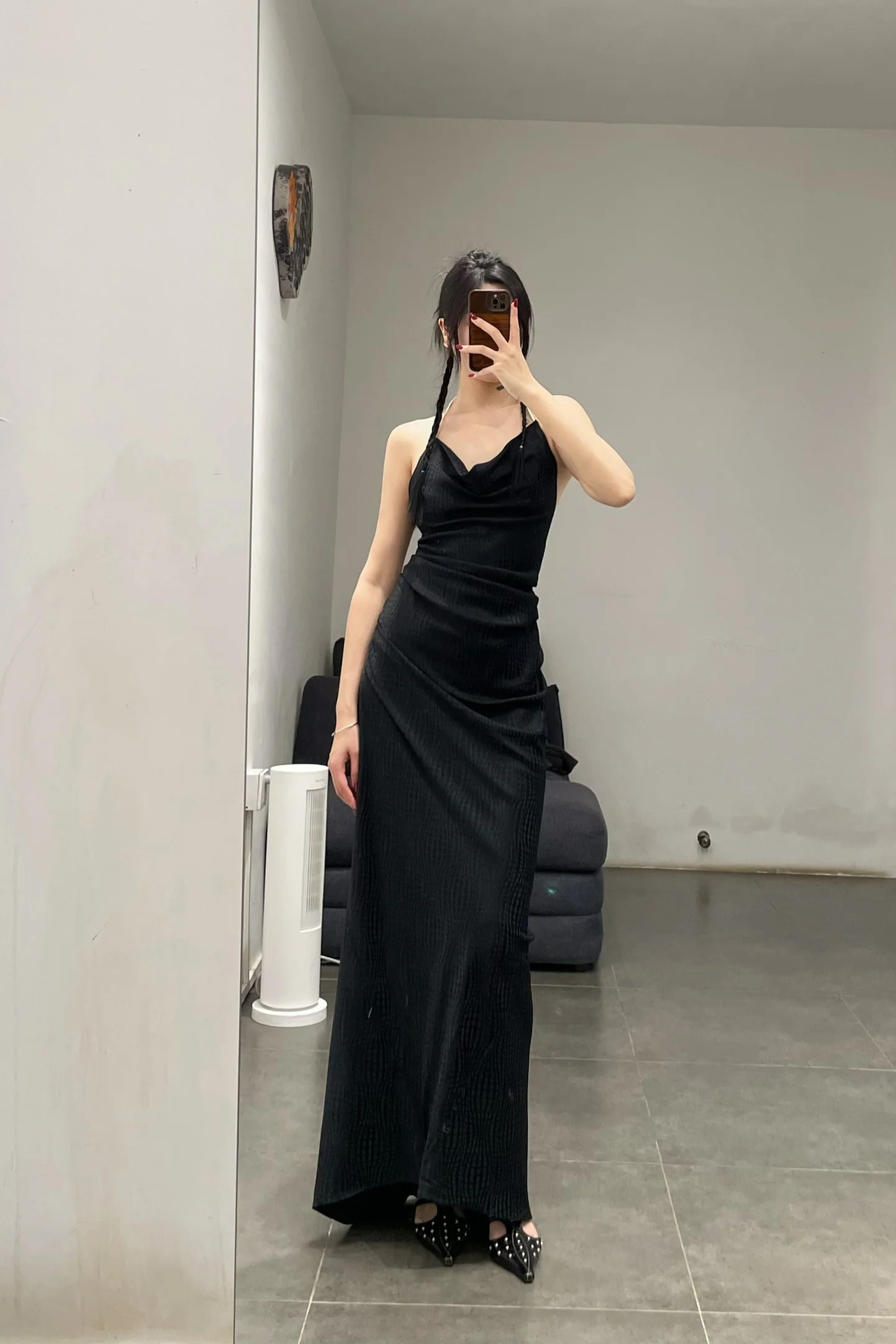 RUI silk patchwork long skirt RUI-RSS24WV04-HEI Onyx black - Image 8