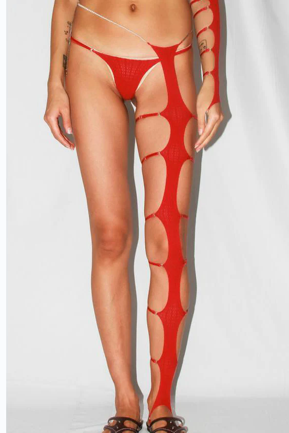 RUI single semi-transparent strap leg socks RSS24SF05 Ruby red - Image 2