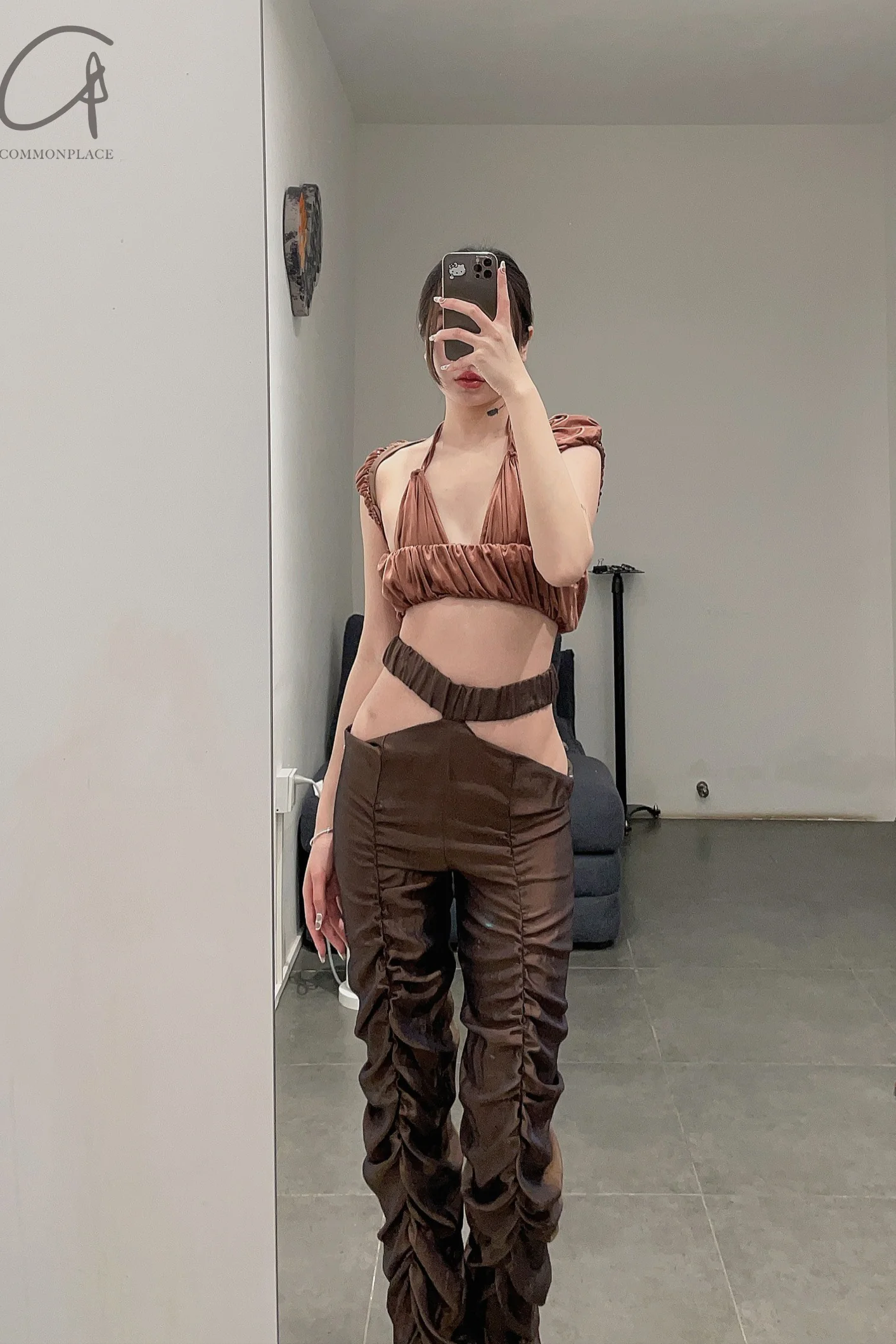 RUI smocked trousers RAW22WV01 Metallic chocolate metallic dark brown - Image 16