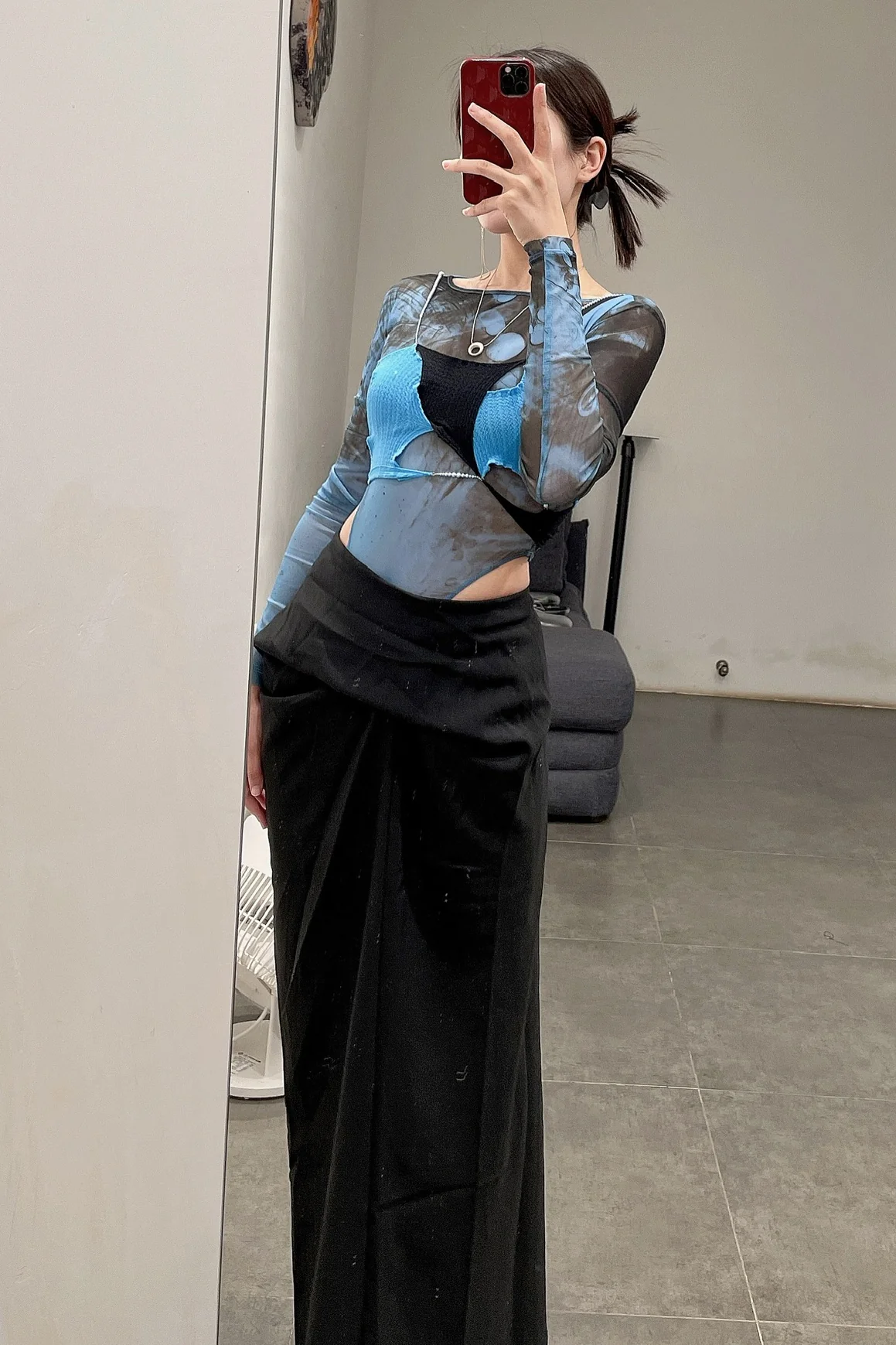 Rui Zhou R003 Series Contrast Color Cross Crystal Pearl Chain Suspender Tube Top RUI-SS21-R003-HEILAN Black/Azure - Image 12