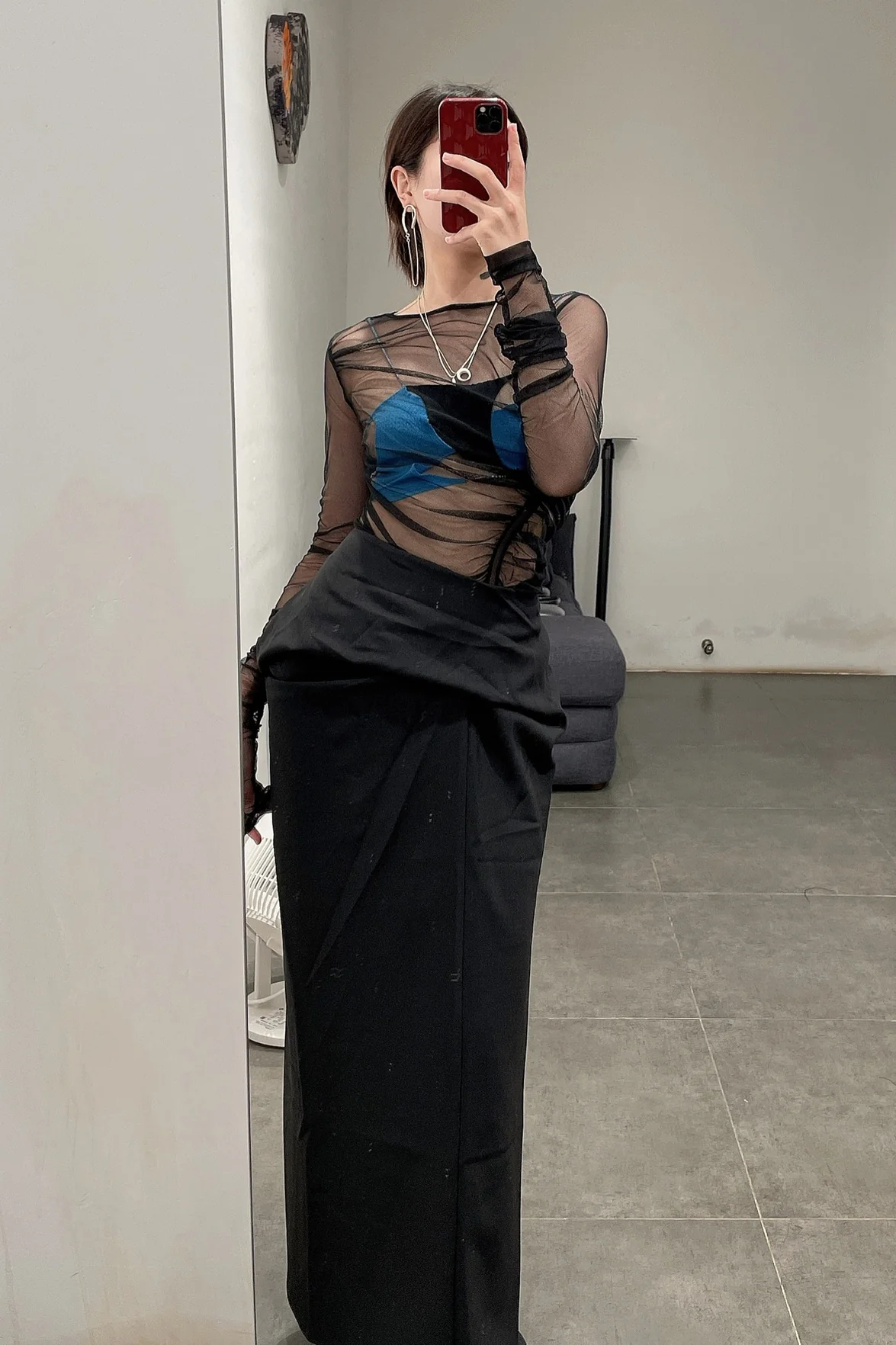 Rui Zhou R003 Series Contrast Color Cross Crystal Pearl Chain Suspender Tube Top RUI-SS21-R003-HEILAN Black/Azure - Image 16