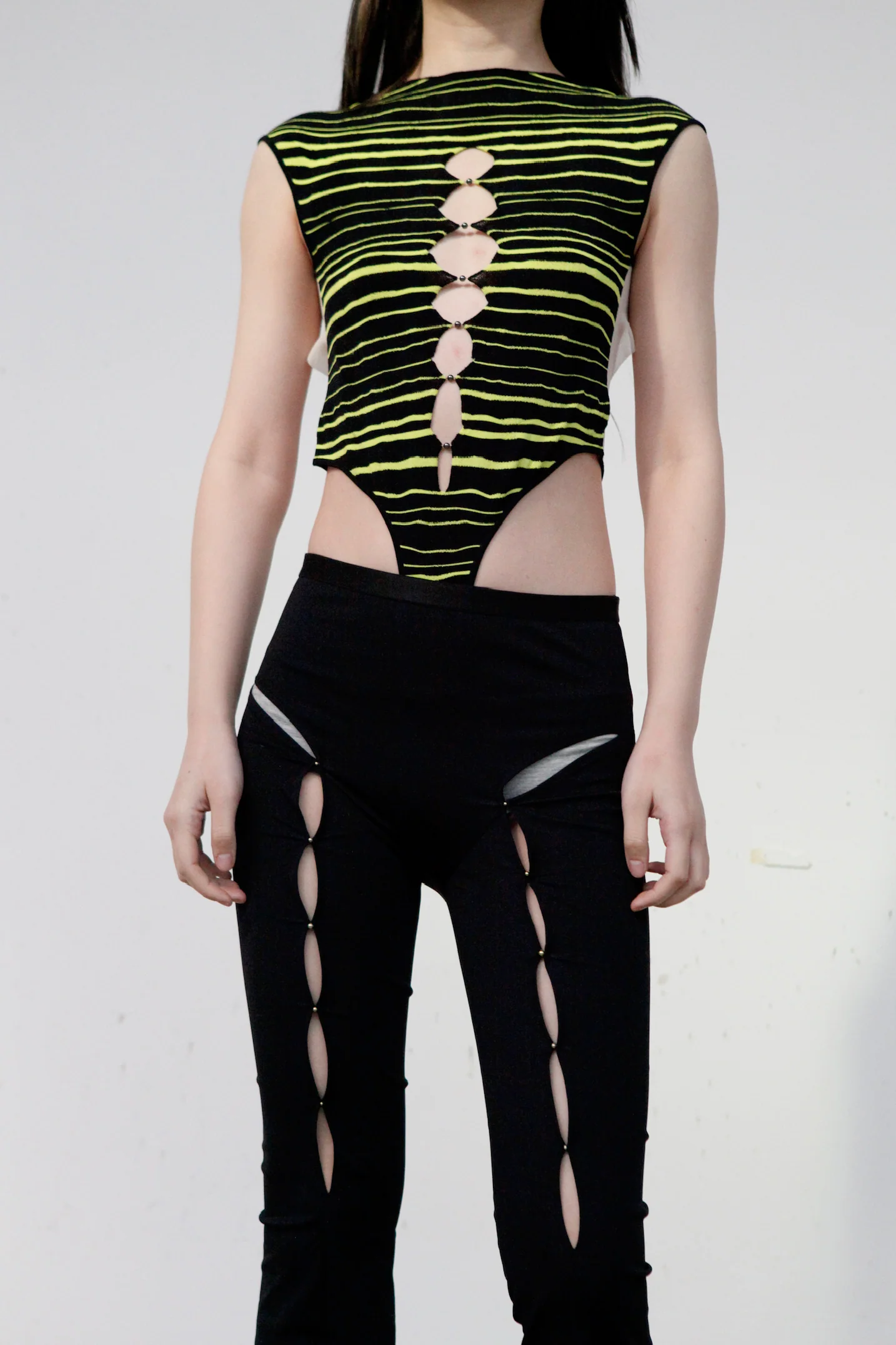 RUI Stripe Panel Mesh Bodysuit RSS23KN09 Onyx Black - Image 2