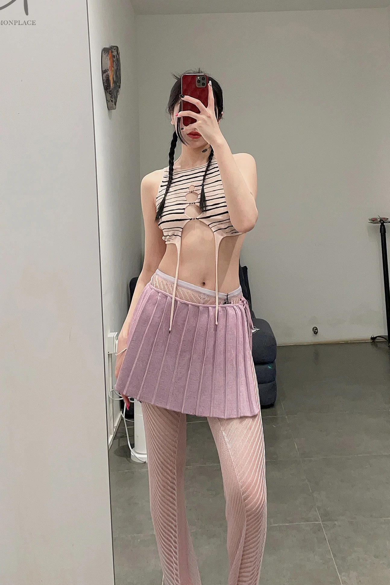 RUI Stripe Panel Mesh Vest RSS23KN08 Blush Blush - Image 18