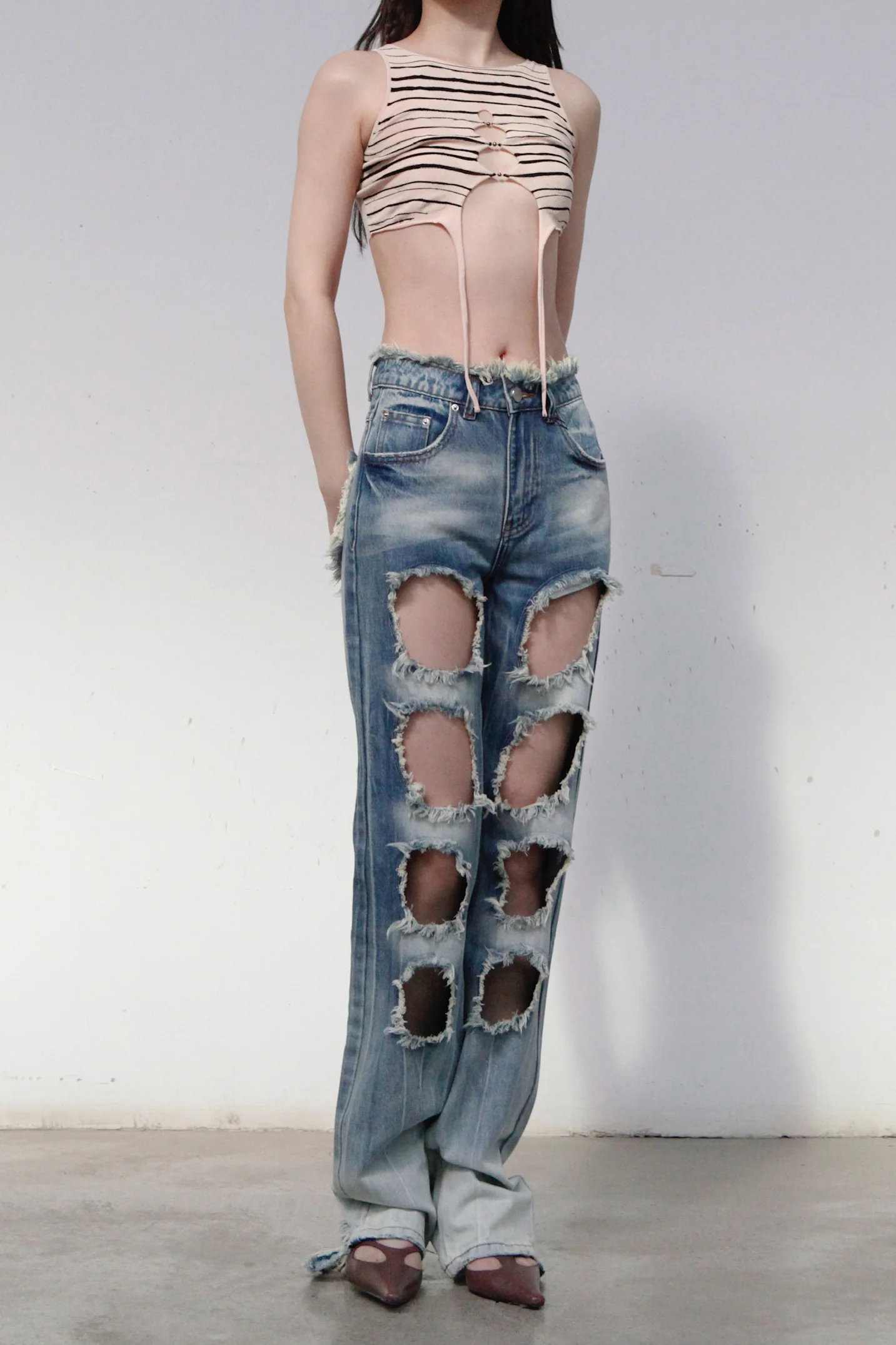 RUI Stripe Panel Mesh Vest RSS23KN08 Blush Blush - Image 8