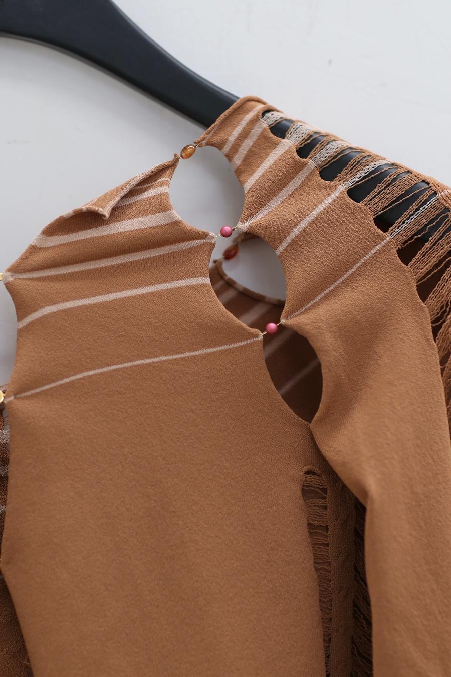 RUI Striped Cardigan RSS22KN05 Sienna Red Brown with Oatmeal stripe - Image 11