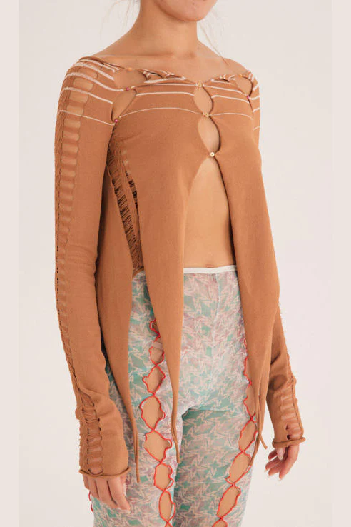 RUI Striped Cardigan RSS22KN05 Sienna Red Brown with Oatmeal stripe - Image 7