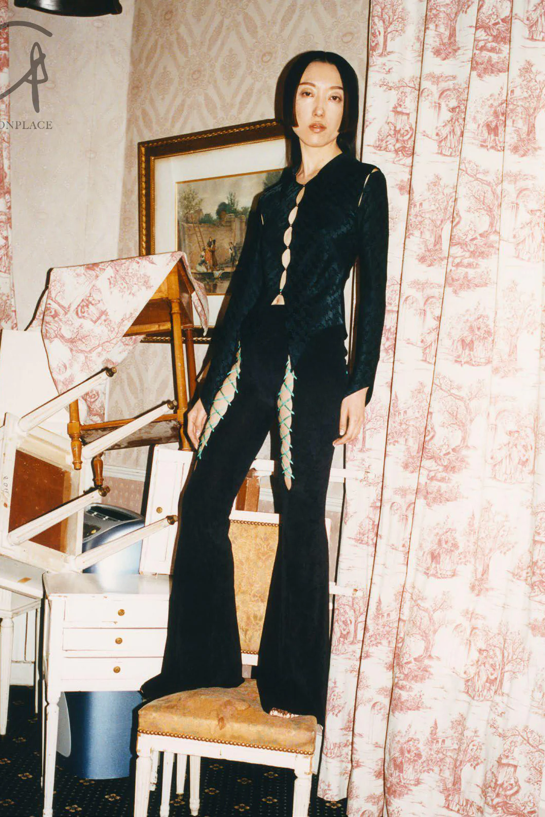 RUI Suede Lace-Up Flare Pants RSS22WV05 Onyx Black - Image 14