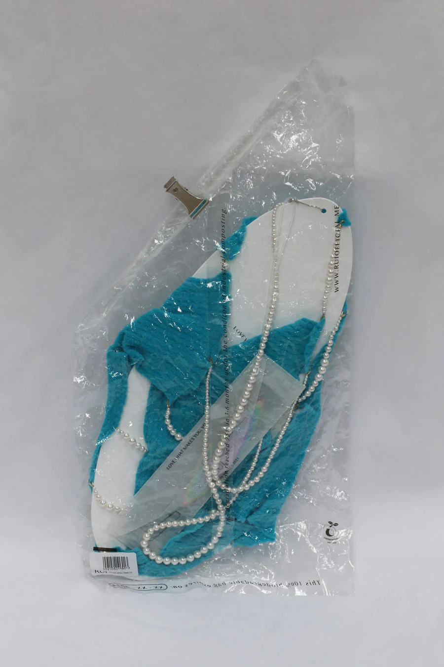 Rui Zhou Pearl Chain Three-piece Suspender Tube Top Stretch RUI-RUI-RUIFW21SF01T-QINGLAN Teal RUIFW21SF01 - Image 11