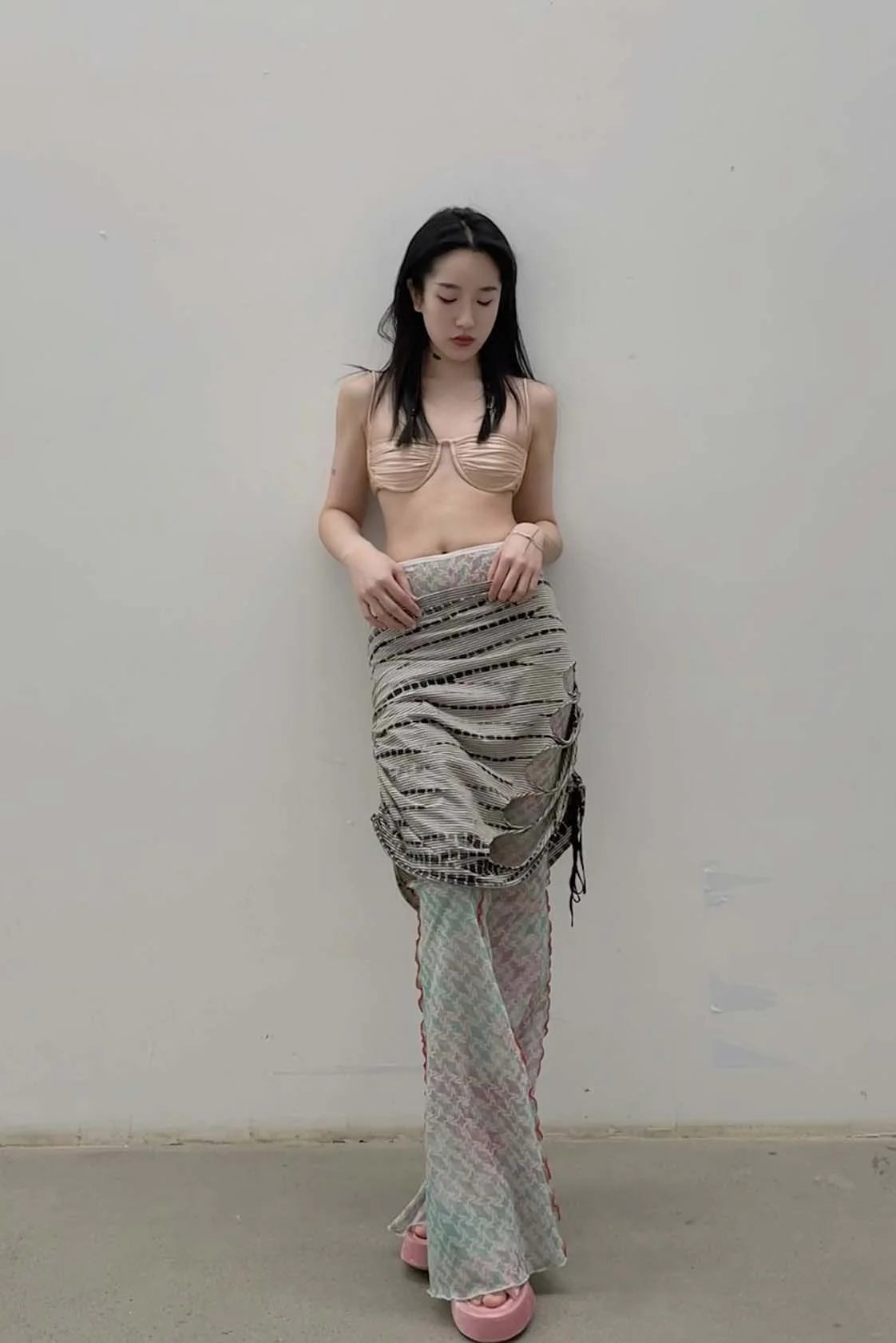 RUI Tie-Dye Drawstring Skirt RSS22WV07 Tie-dyed + Green Striped + Tie-Dye - Image 20