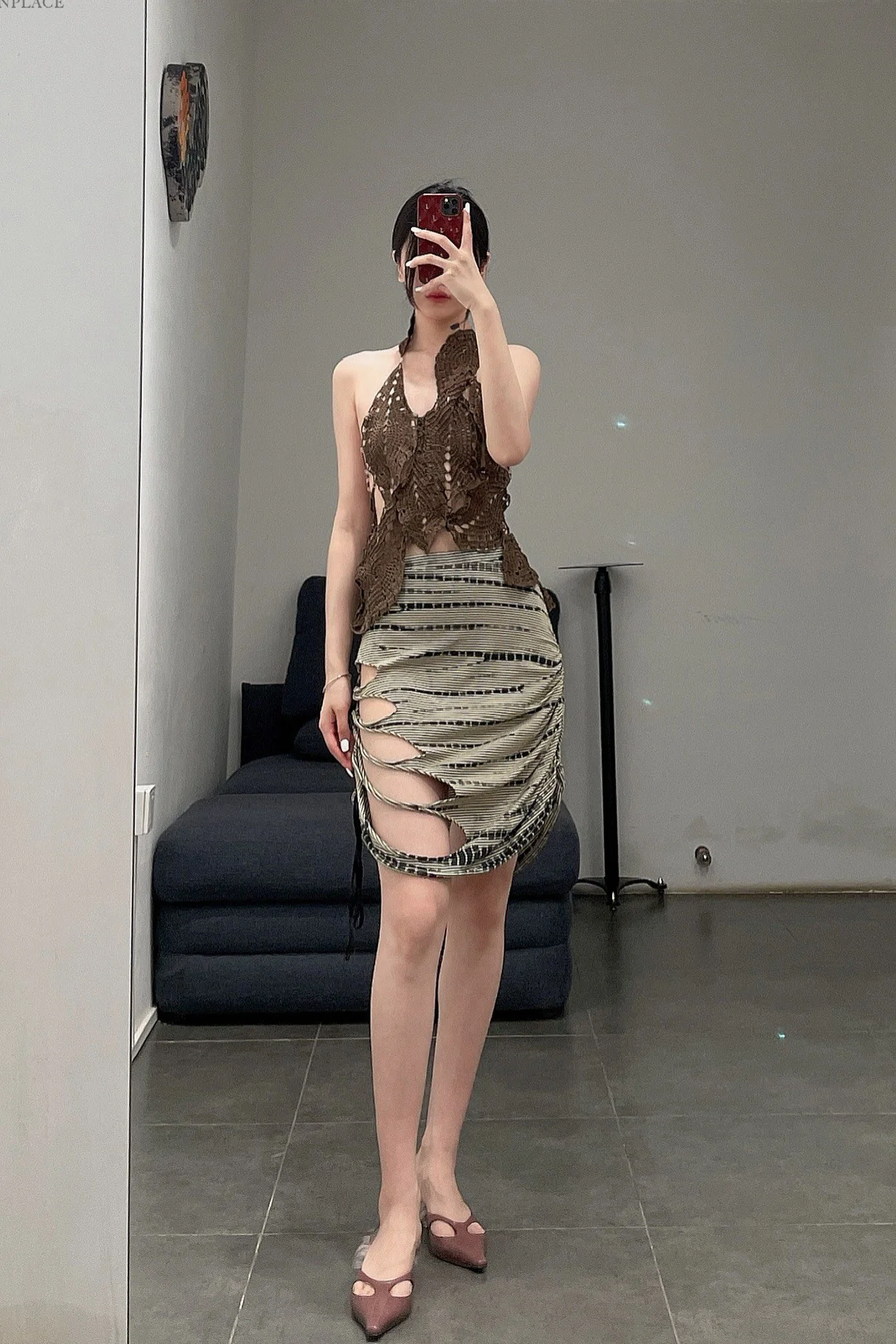 RUI Tie-Dye Drawstring Skirt RSS22WV07 Tie-dyed + Green Striped + Tie-Dye - Image 30