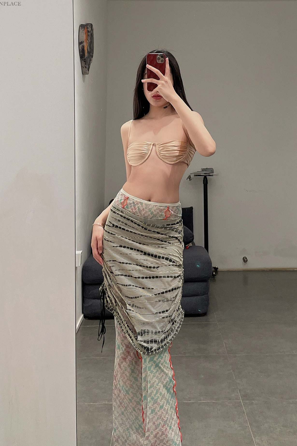 RUI Tie-Dye Drawstring Skirt RSS22WV07 Tie-dyed + Green Striped + Tie-Dye - Image 33