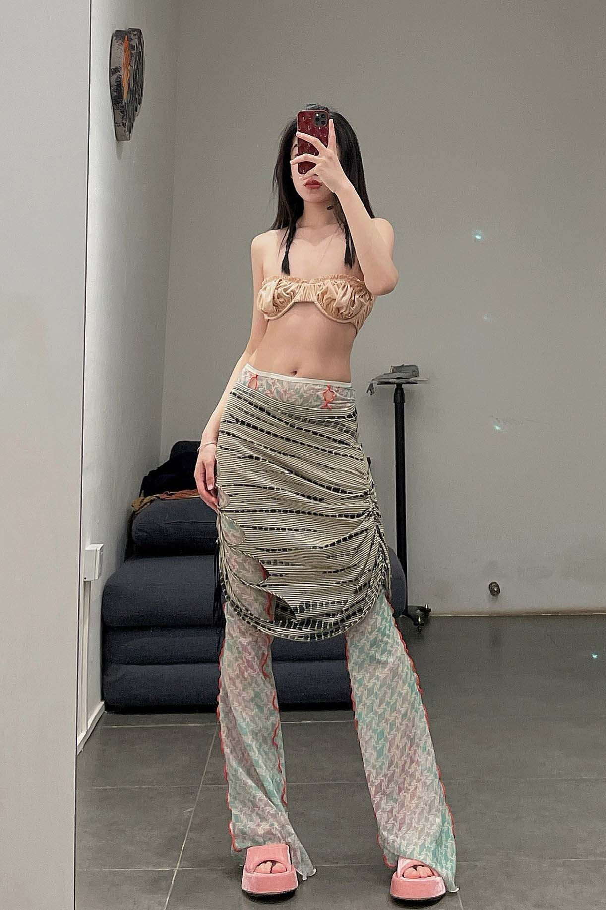 RUI Tie-Dye Drawstring Skirt RSS22WV07 Tie-dyed + Green Striped + Tie-Dye - Image 38