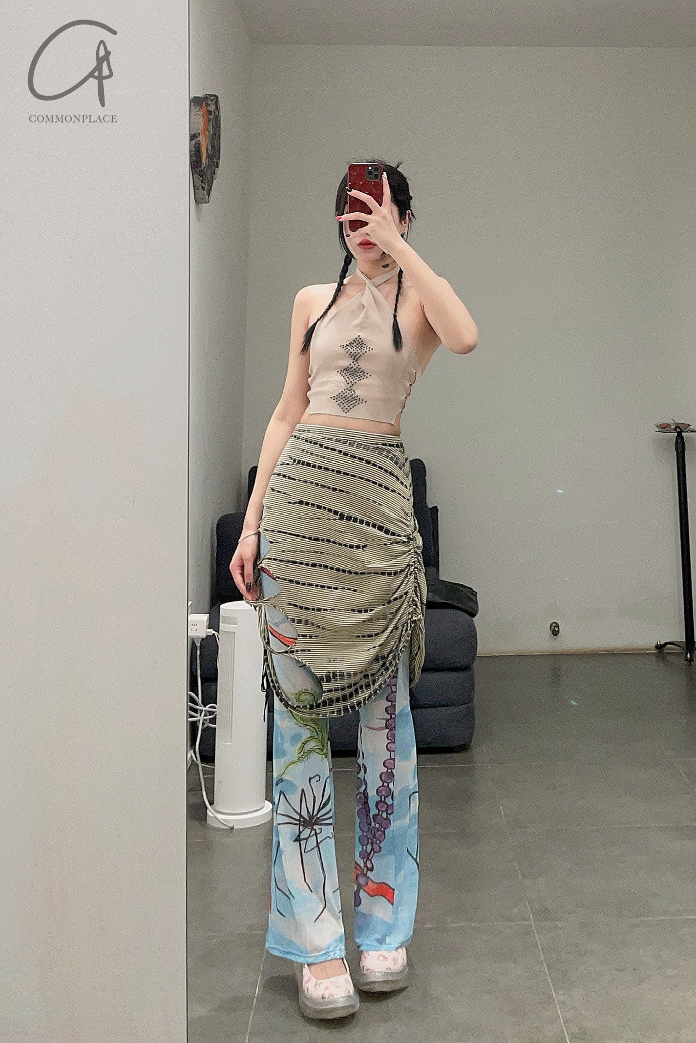 RUI Tie-Dye Drawstring Skirt RSS22WV07 Tie-dyed + Green Striped + Tie-Dye - Image 40