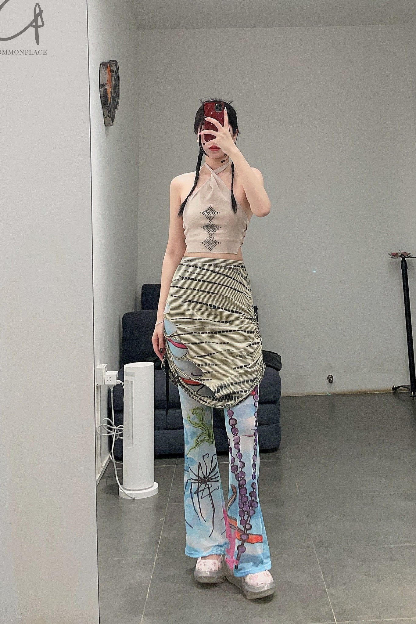 RUI Tie-Dye Drawstring Skirt RSS22WV07 Tie-dyed + Green Striped + Tie-Dye - Image 41