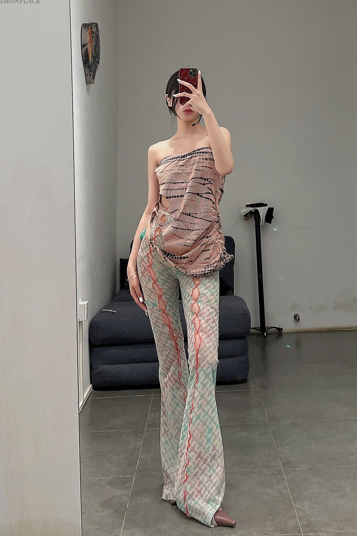 RUI Tie-Dye Drawstring Tube Top RSS22WV06 Tie-dyed + Orange Stripes + Tie-Dye - Image 15