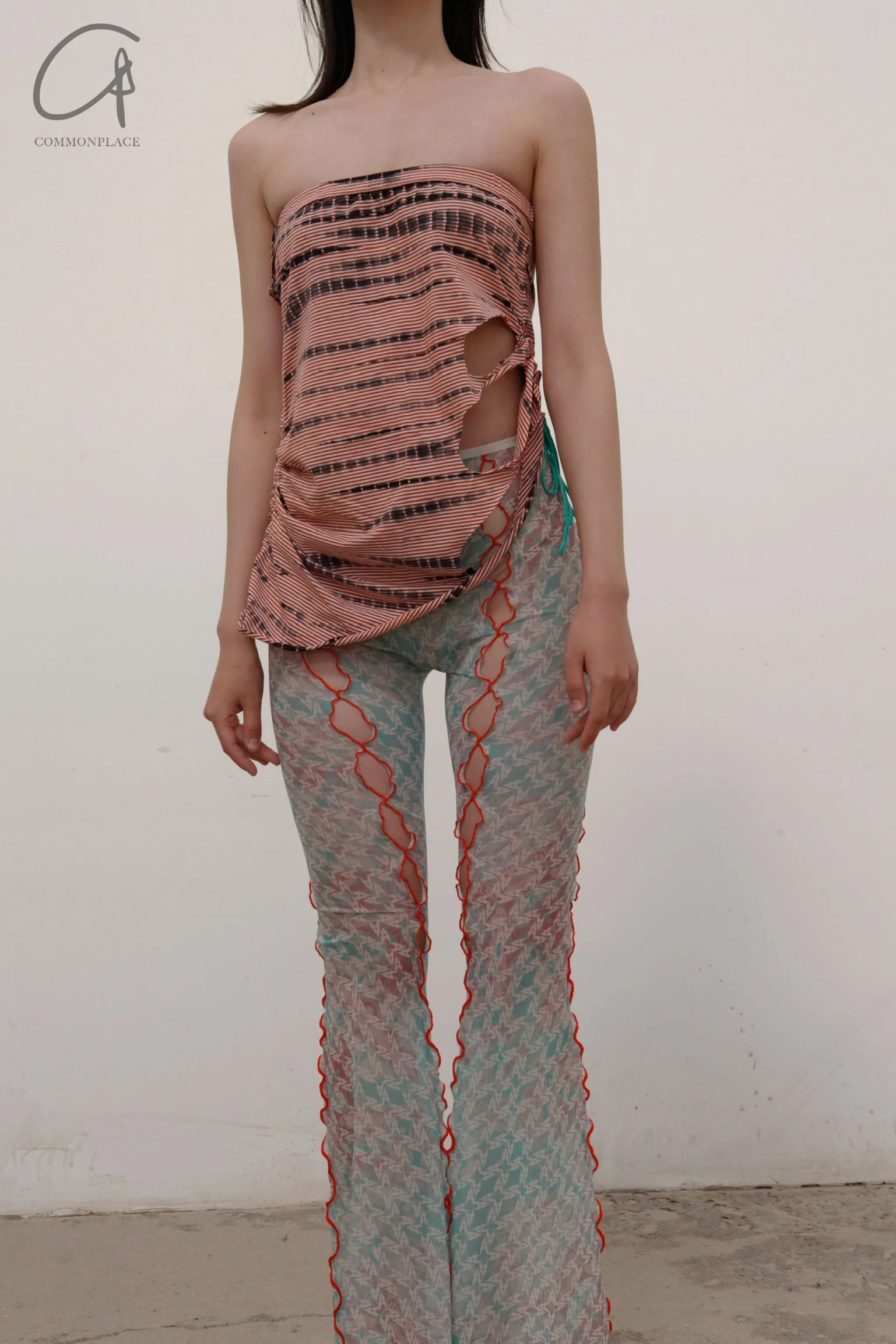 RUI Tie-Dye Drawstring Tube Top RSS22WV06 Tie-dyed + Orange Stripes + Tie-Dye - Image 3