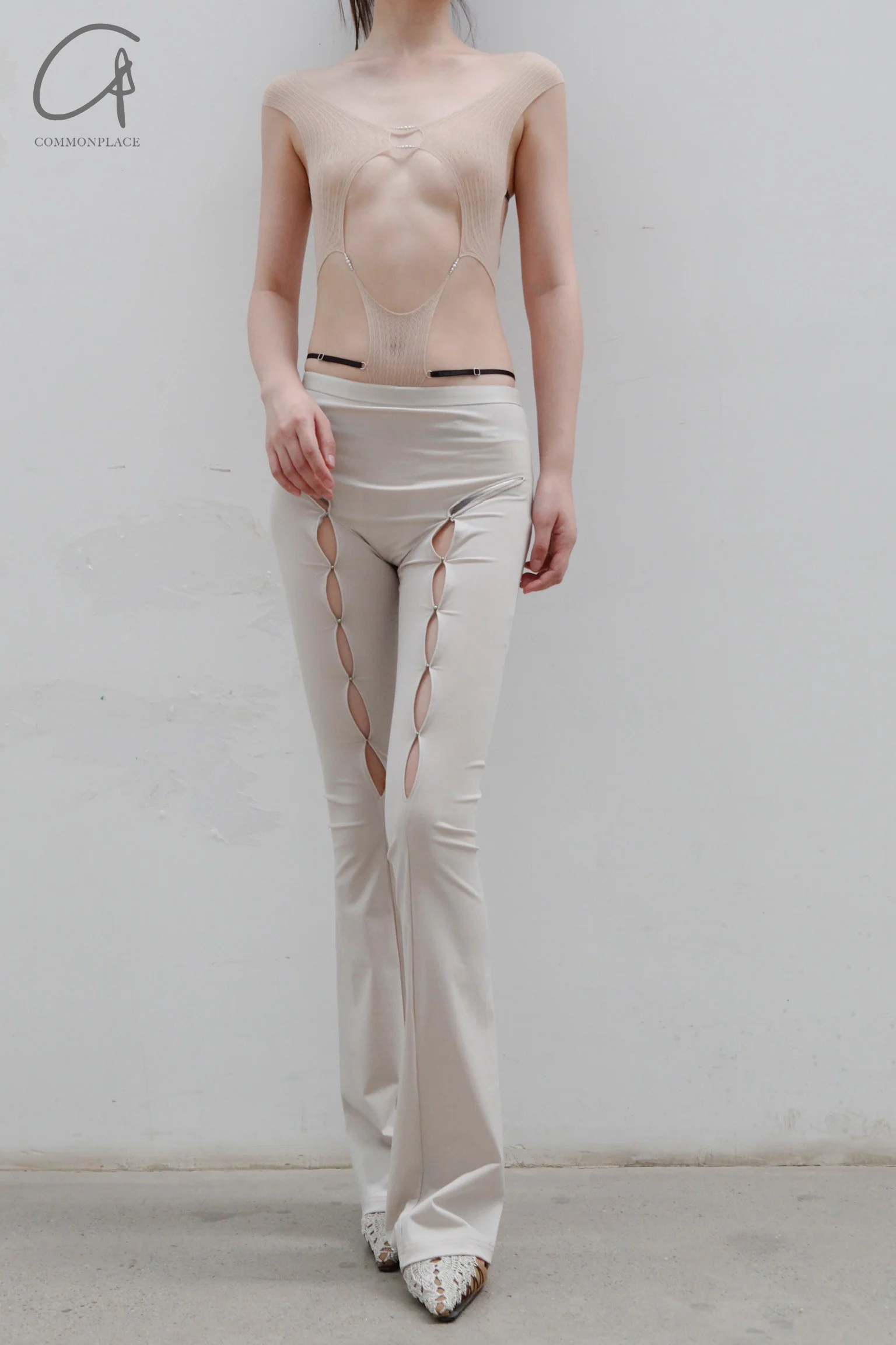 Rui Zhou Semi-transparent Strap Bodysuit Series RUI-RAW23SF02-YANMAI Oatmeal - Image 4