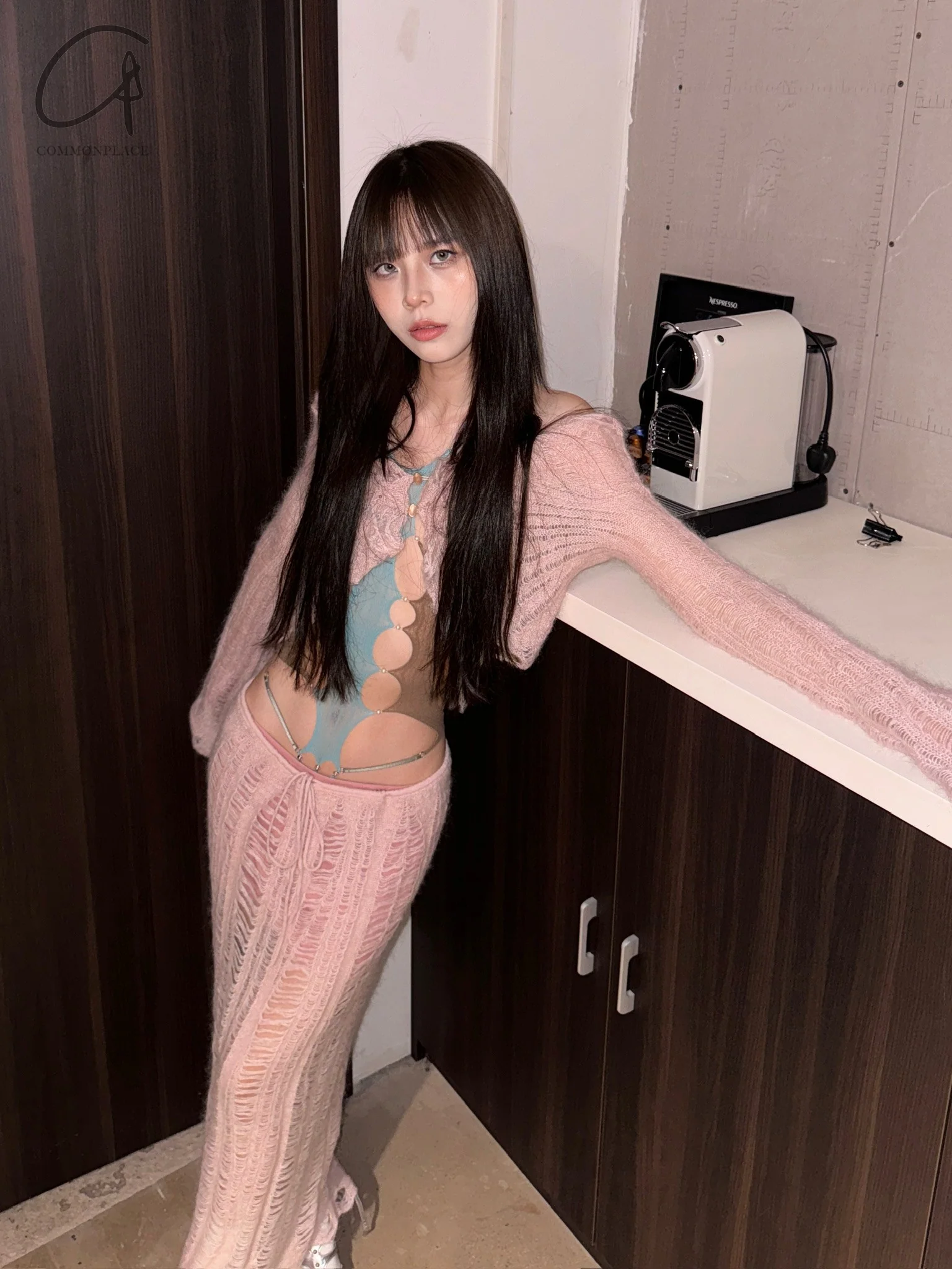 Rui Zhou 24 Autumn and Winter Beaded Floating Line Cardigan RUI-RAW24KN01-FEN Pink - Image 14