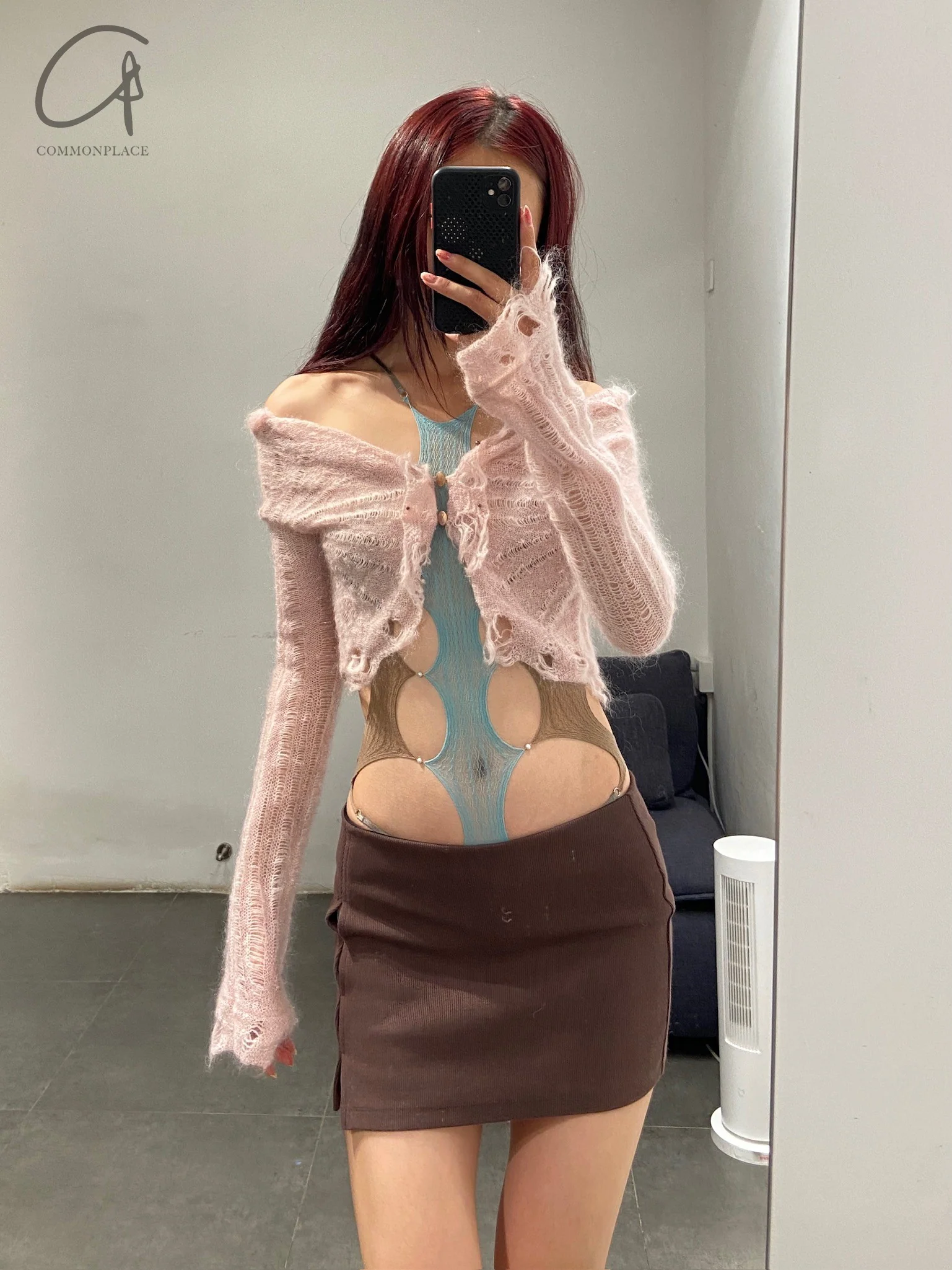 Rui Zhou 24 Autumn and Winter Beaded Floating Line Cardigan RUI-RAW24KN01-FEN Pink - Image 17