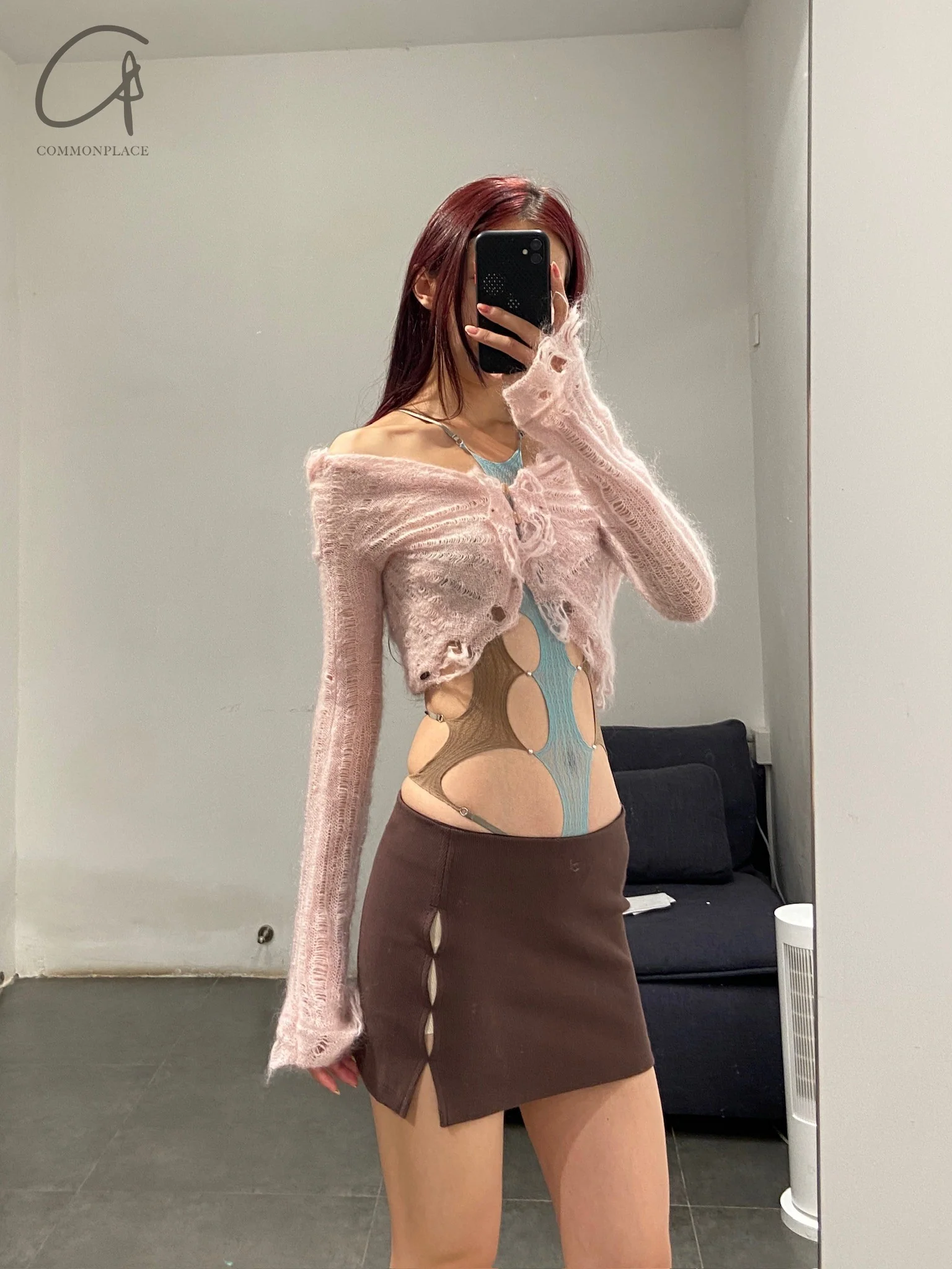 Rui Zhou 24 Autumn and Winter Beaded Floating Line Cardigan RUI-RAW24KN01-FEN Pink - Image 18