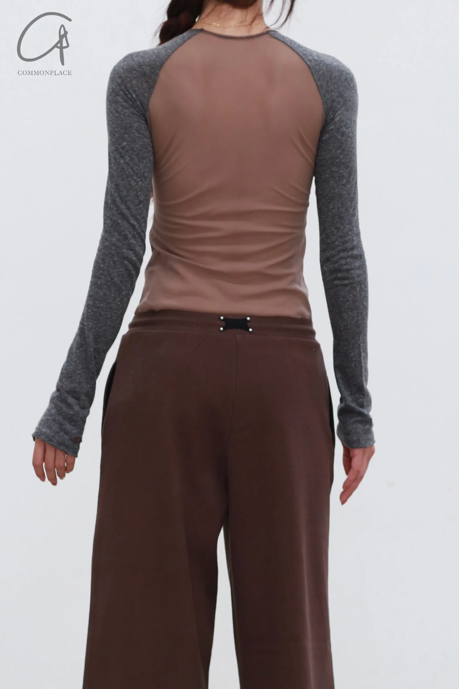 Rui Zhou 24 Autumn and Winter Free Point Long Sleeve Top RUI-RAW24WV03-QKLHGY Chocolate mix Granite - Image 5