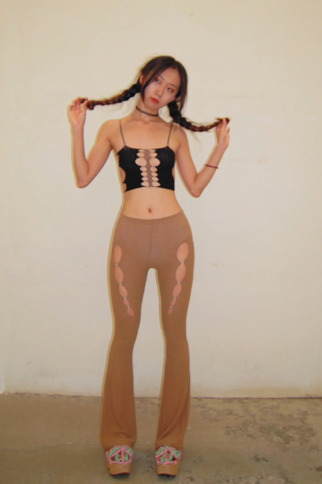 Rui Zhou 24 Autumn and Winter High Elastic Beaded Slit Suspender RUI-RAW24SF01C-ZLH Brown Chestnut/Black RAW24SF01 - Image 9
