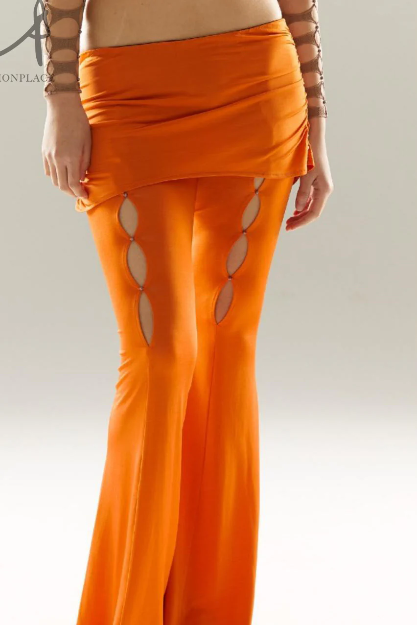 Rui Zhou 24 autumn and winter hollow flared skirt pants RUI-RAW24WV06-JU orange - Image 8