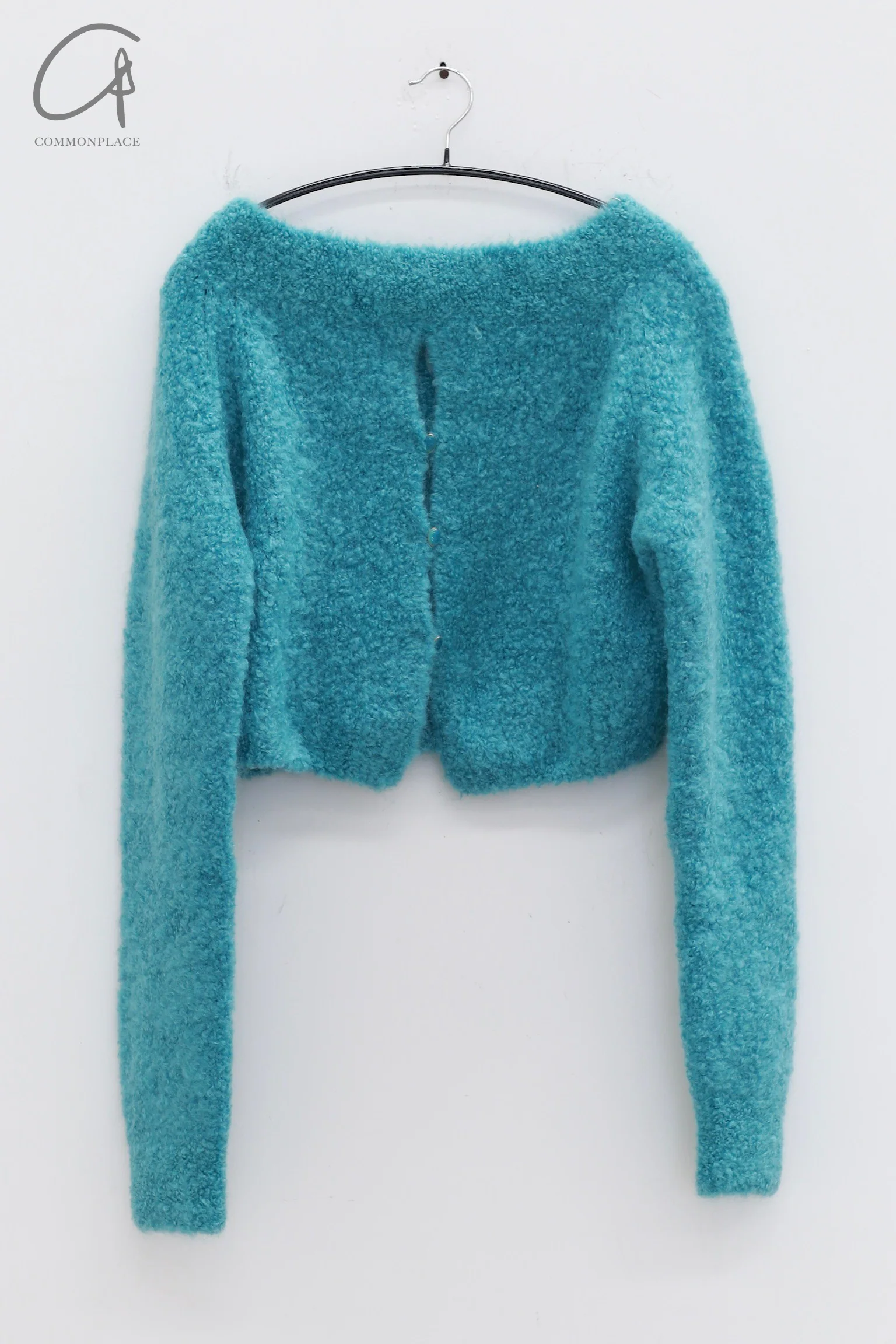 Rui Zhou 24 Autumn and Winter Plush One Shoulder Sweater RUI-RAW24KN07-QINGBI Green - Image 5