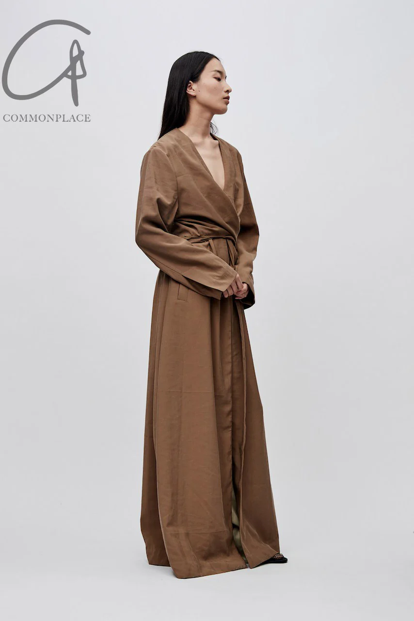RUOHAN brown silk long collar jacket RH134SS24 - Image 13