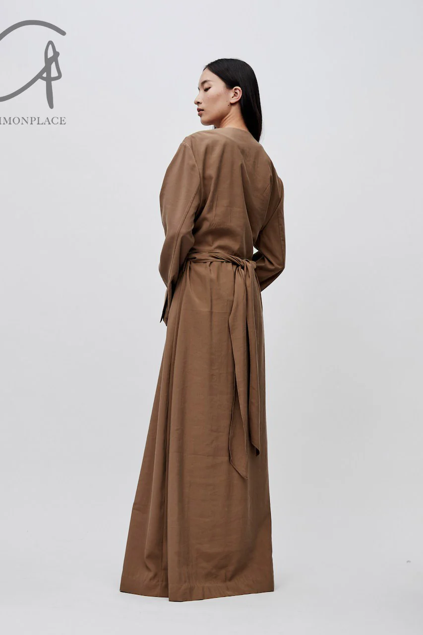 RUOHAN brown silk long collar jacket RH134SS24 - Image 15